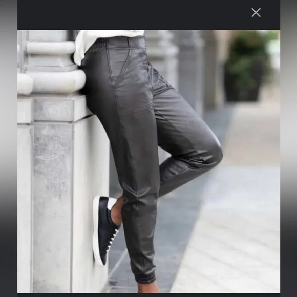 SPANX Faux Leather Jogger black brown high rise pull on large - Picture 12 of 13